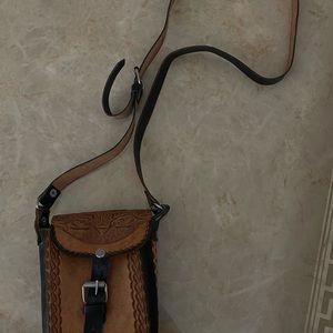 Genuine Leather Mini Black and Brown Crossbody Bag